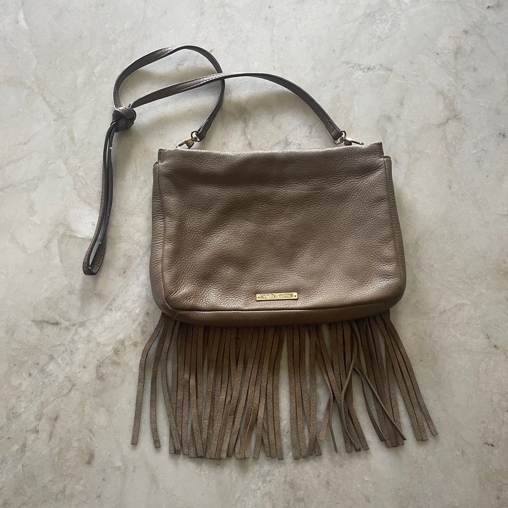 Vince Camuto Tan leather shoulder bag with fringe